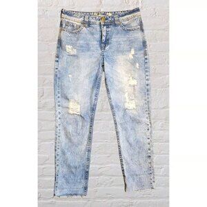 Seven7 Womens 10 Acid Wash Starlette High Rise Boyfriend Jeans Distressed Retro